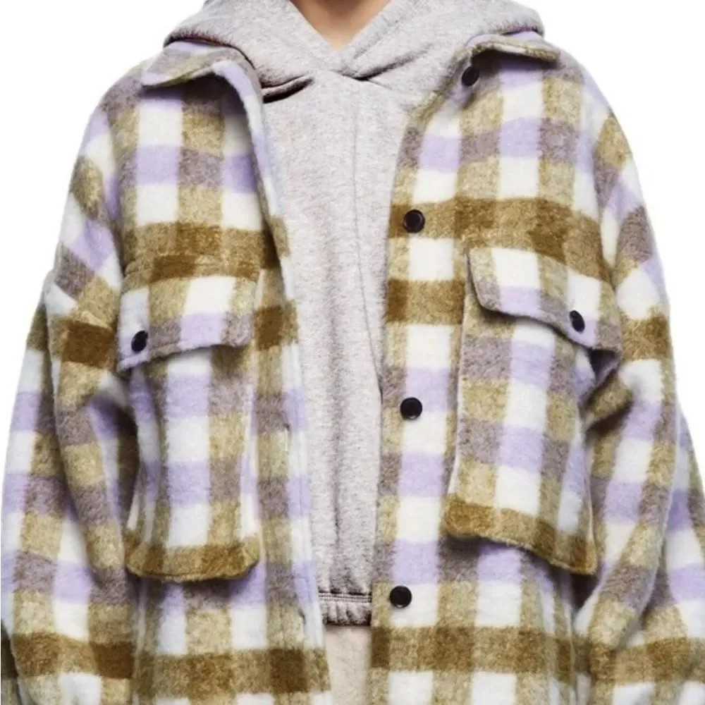 🔥Zara Brown and Cream Plaid Teddy Jacket Sz XS/S